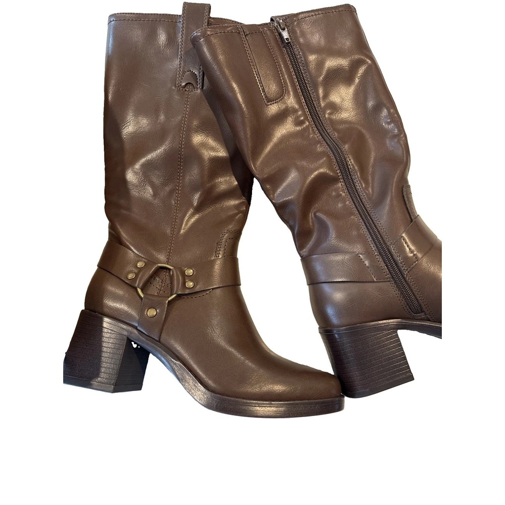 $115 Frye Co Cedar Nica FO10281 Motorcycle Riding Boots 6.5 M Stacked Block Heel